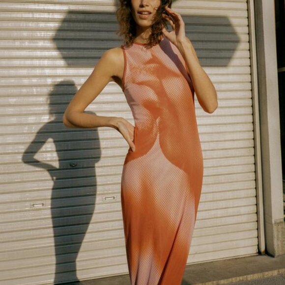 NWT ORANGE KISS PRINTED LONG TULLE DRESS - Picture 4 of 8